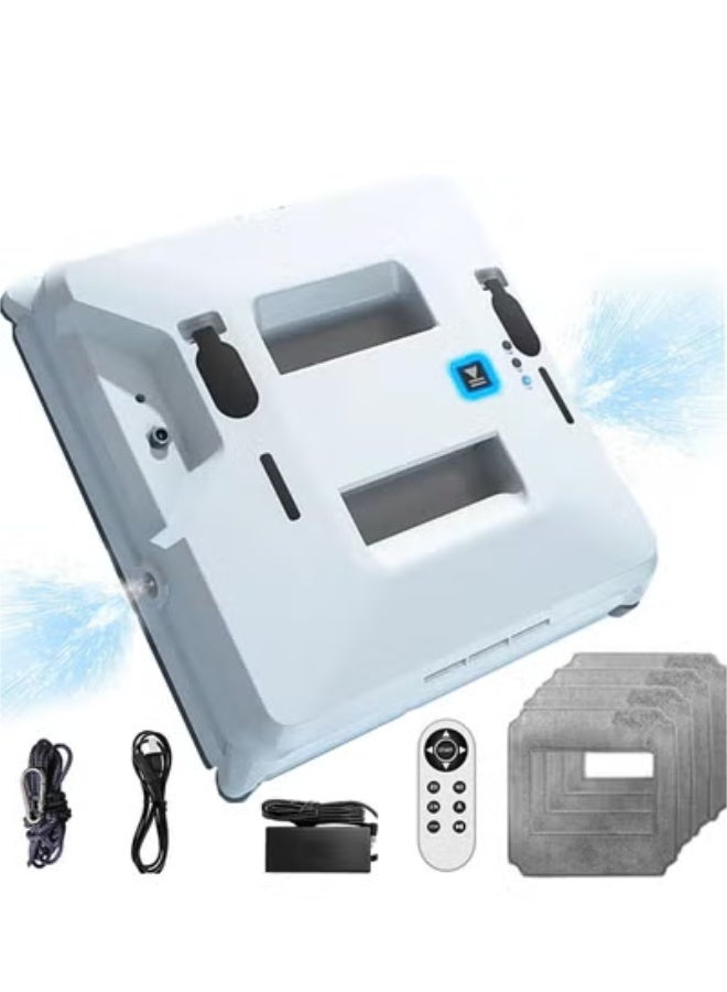 Window Cleaning Robot with Dual Water Spray,3000pa Square Robot Window Cleaner with Remote, Smart Window Vacuum for Interior/Exterior Highrise Windows,White