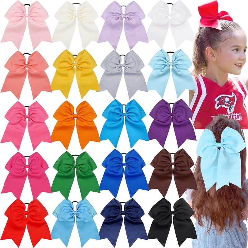 Yxiang 20Pcs 6" Large Cheer Bows for Girls Ponytail Holder Grosgrain Ribbon Bows Elastic Hair Tie Bands for Cheerleading Teen Girls College Sports