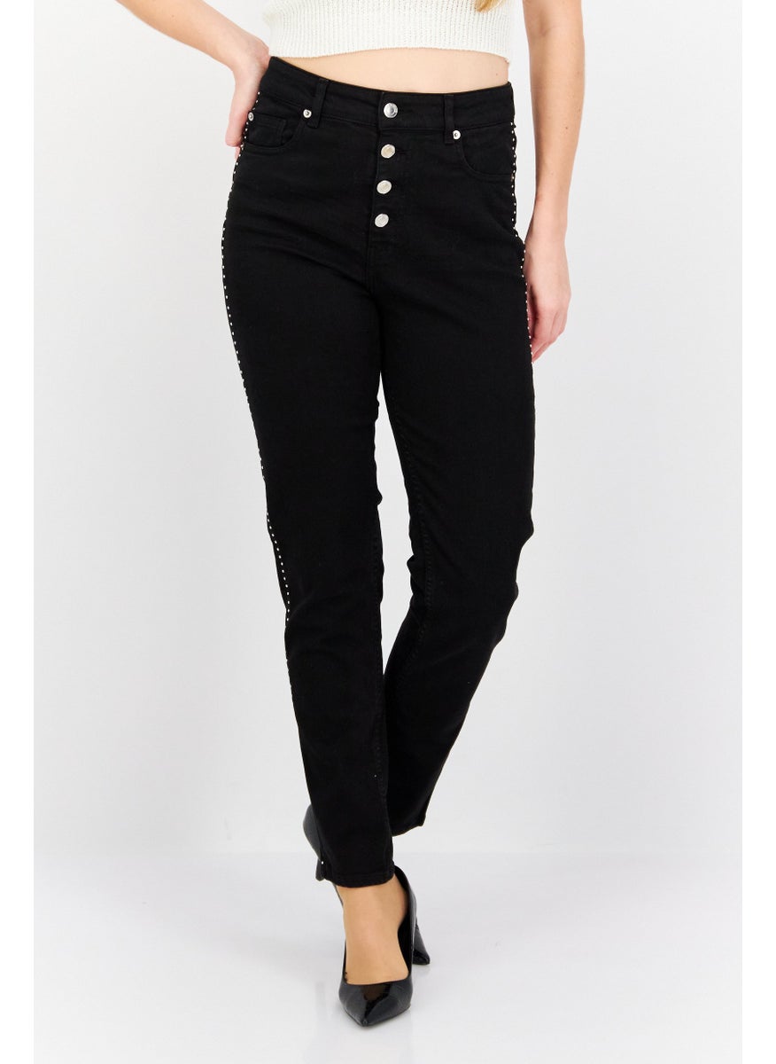 IRO Women Skinny Fit High Waist Solid Stretchable Denim Jeans, Black  - Image 1