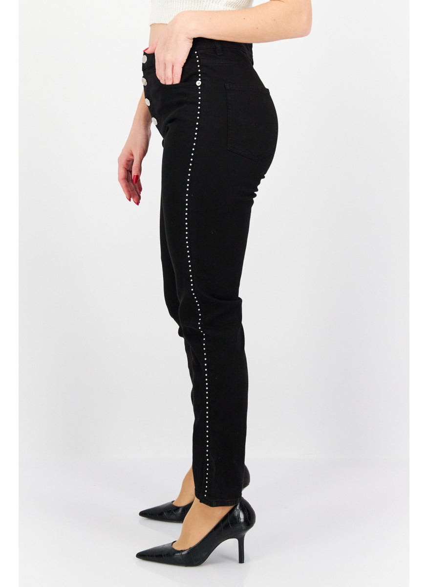 IRO Women Skinny Fit High Waist Solid Stretchable Denim Jeans, Black  - Image 2