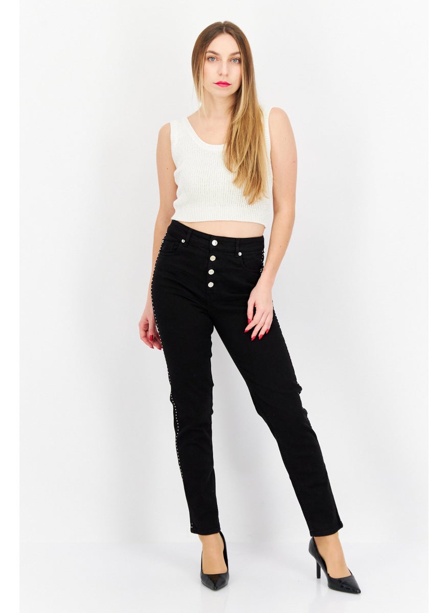 IRO Women Skinny Fit High Waist Solid Stretchable Denim Jeans, Black  - Image 3