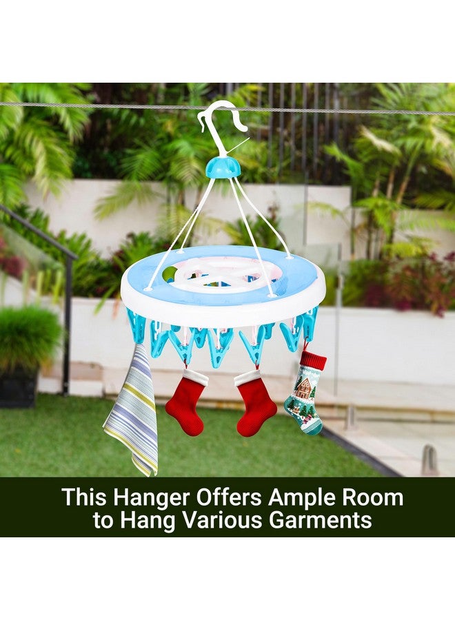 Kuber Industries Cloth Drying Hanger | 24 Clips Cloth Hanger | Cloth Drying Stand | Baby Cloth Drying Pegs | Clothes Hanger Pegs | Round Cloth Drying Clips | Transparent Blue - Image 4