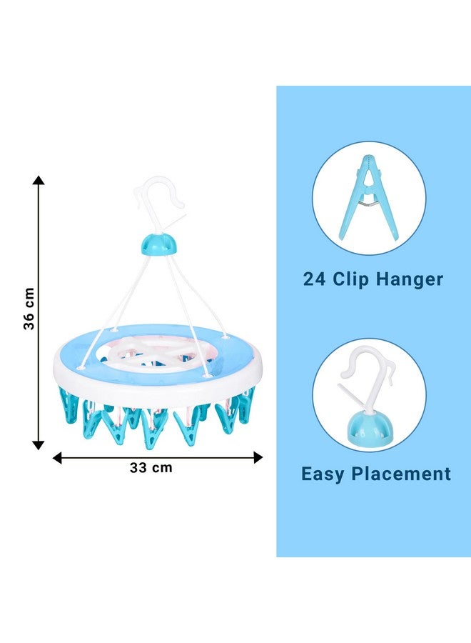 Kuber Industries Cloth Drying Hanger | 24 Clips Cloth Hanger | Cloth Drying Stand | Baby Cloth Drying Pegs | Clothes Hanger Pegs | Round Cloth Drying Clips | Transparent Blue - Image 3