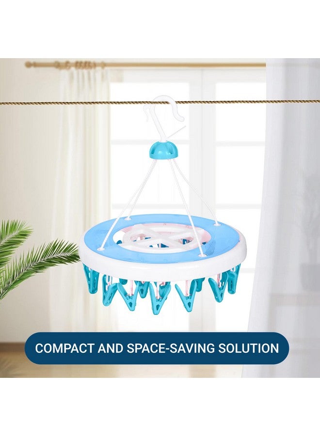 Kuber Industries Cloth Drying Hanger | 24 Clips Cloth Hanger | Cloth Drying Stand | Baby Cloth Drying Pegs | Clothes Hanger Pegs | Round Cloth Drying Clips | Transparent Blue - Image 2