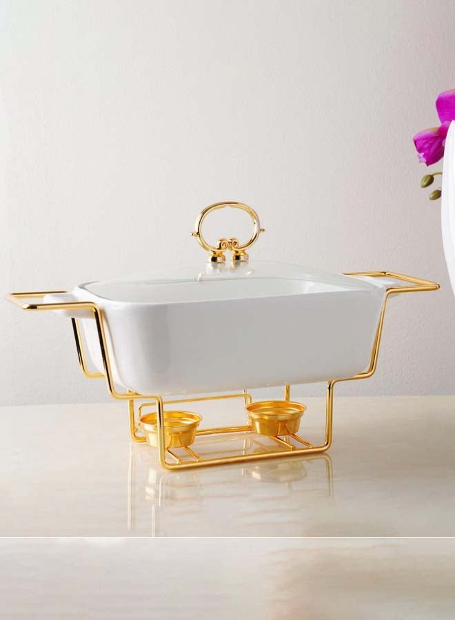 Pan Home ليلك 1 × سخان طعام | 30.5 سم طول × 18 سم عرض 7.5 سم ارتفاع | شكل مستطيل | ذهب ابيض - Image 1