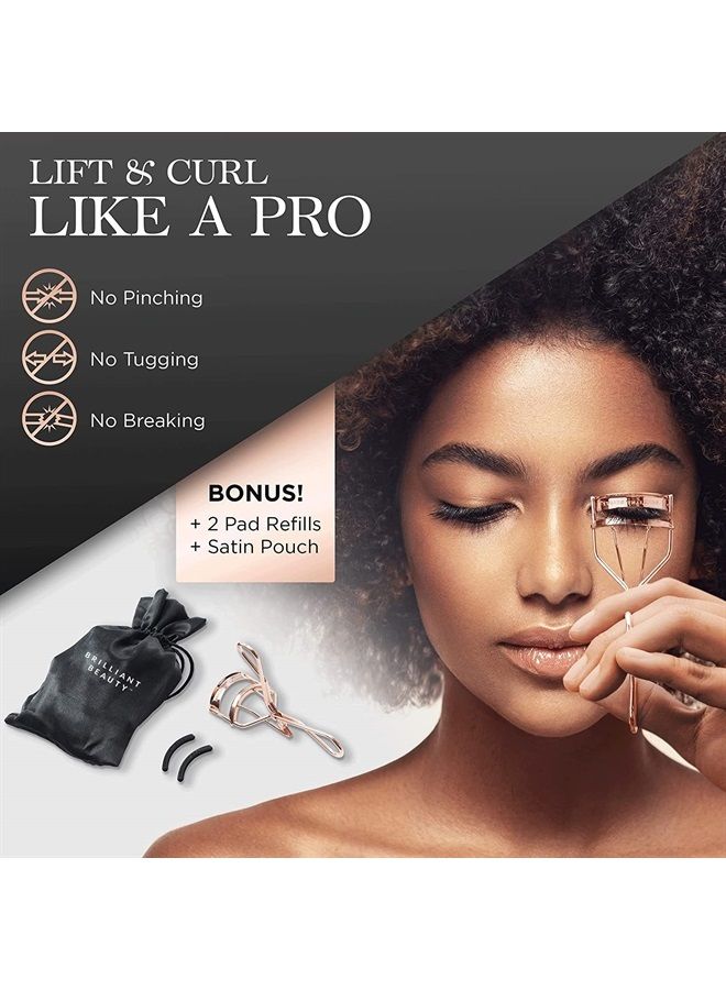 Brilliant Beauty مكبس رموش مع حقيبة ساتان ووسادات إعادة تعبئة - فائز بجائزة - بدون قرص، فقط رموش مجعدة بشكل دراماتيكي لرفع الرموش في ثوانٍ (ذهب وردي) - Image 2