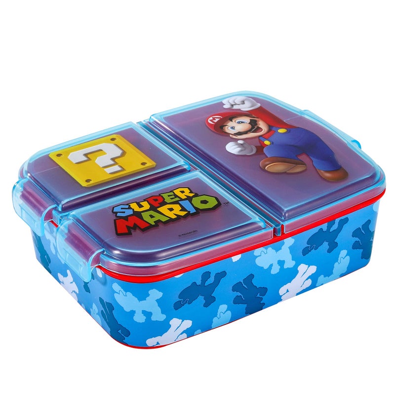 Stor Super Mario Kids Childrens Multi Compartment Rectangular School Travel Lunch Food Box Sandwich Bento Container BPA Free 07437