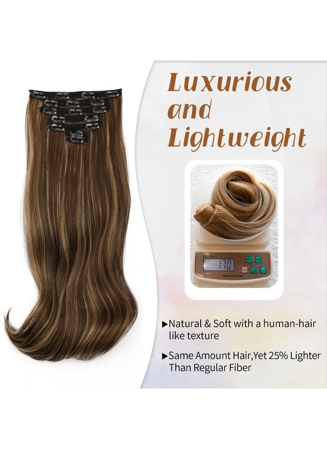 KooKaStyle KooKaStyle Clip in Hair Extensions Thick Long Straight Hair Extensions Upgrade Soft Lace Weft Lightweight 7PCS Layered Hair Extensions Medium Brown with Warm Highlights 20Inch for Women  - Image 4