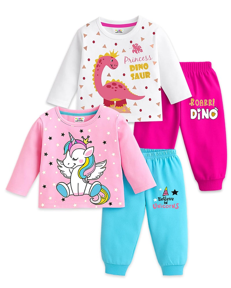 Kuchipoo Girl Regular Fit Cotton T-Shirts and Pyjamas Set (KUC-PSUT-163, 5-6 Years, Multi-Colored) - Image 1