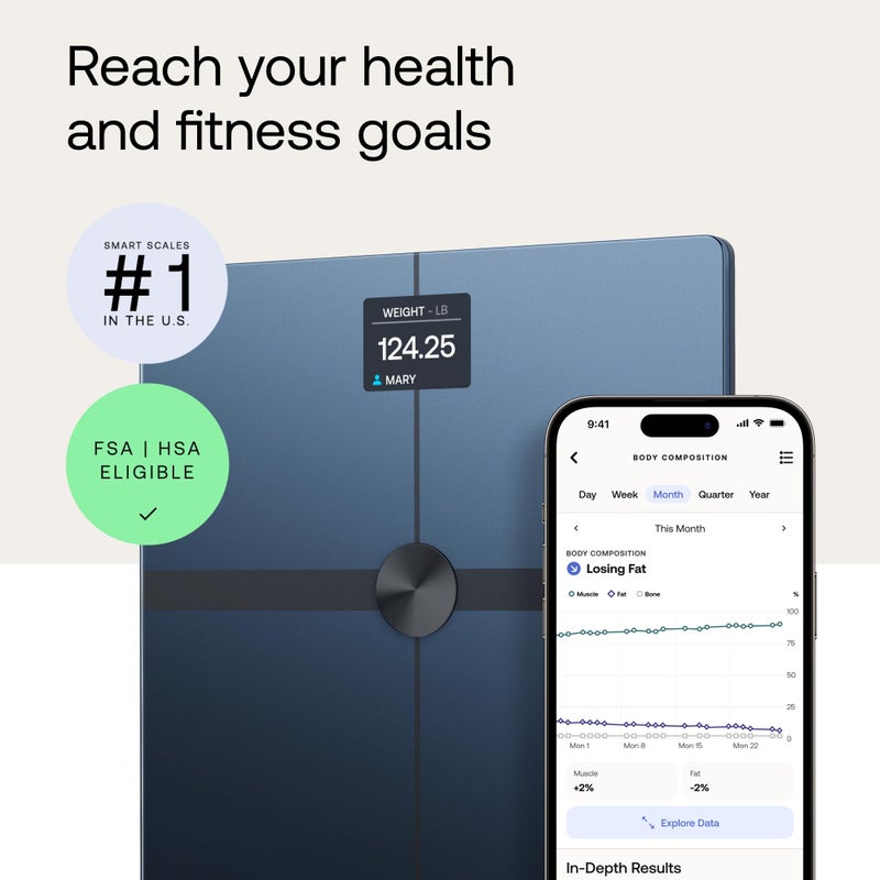 WITHINGS Body Smart - Accurate Scale for Body Weight and Fat Percentage, Body Composition Wi-Fi and Bluetooth, Baby Weight Smart Scale Apple Compatible, Bathroom Scale,FSA/HSA - Image 2