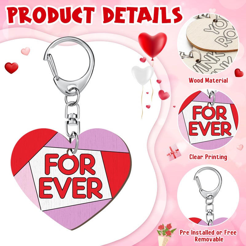 Memorywuu 24 Pcs Valentine Craft Conversation Keychains Gift Heart Color Your Own Keychains Bulk DIY Blank Unfinished Accent Love Wooden Craft for Valentine's Day Classroom Party, 12 Styles - Image 3