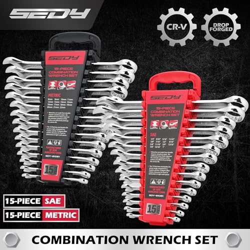 SEDY 30-Piece Combination Wrench Set - Open End Wrench Set with Organizer Professional 12 Point Wrench Kit Tool for Mechanic Garages Workshops 1/4'' to 1'' & 8-22mm - Image 2