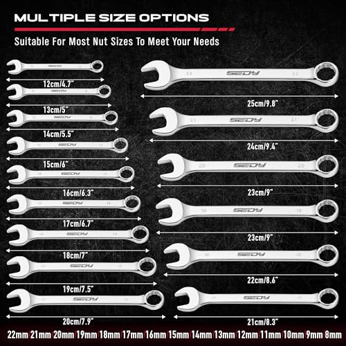 SEDY 30-Piece Combination Wrench Set - Open End Wrench Set with Organizer Professional 12 Point Wrench Kit Tool for Mechanic Garages Workshops 1/4'' to 1'' & 8-22mm - Image 5