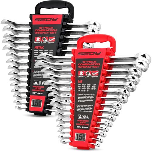 SEDY 30-Piece Combination Wrench Set - Open End Wrench Set with Organizer Professional 12 Point Wrench Kit Tool for Mechanic Garages Workshops 1/4'' to 1'' & 8-22mm - Image 1