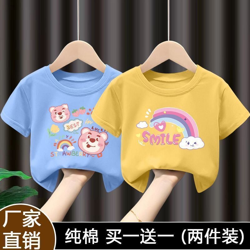 Summer 100 Cotton Girls Short-Sleeved T-Shirt Cartoon All-Match Half-Sleeved T-Shirt New Style 12 - Image 1