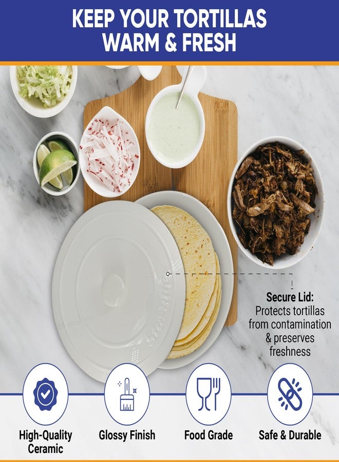 StarBlue 10 Inches Ceramic Tortilla Warmer by StarBlue with Free Recipes ebook - White, Insulated One Hour and Holds up to 24 Tortillas, Chapati, Roti, Microwavable, Oven Safe - Image 2