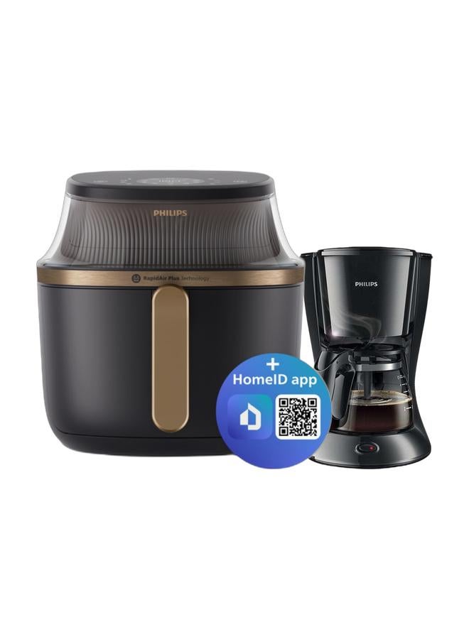 Philips Airfryer L - See-through Cooking Window, 16 Cooking Functions, Touchscreen, RapidAir Plus Technology, 4.2 L 1400 W NA322/00 Black & Daily Collection Coffee Maker 0.6 L 750 W HD7432/20 BlackBundle - Image 1