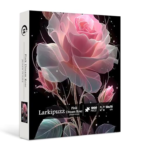 Larkipuzz ألغاز الورد الوردي للبالغين 1000 قطعة لركيبوز زهور وأوراق ألغاز صعبة للزينة على الجدران - Image 1