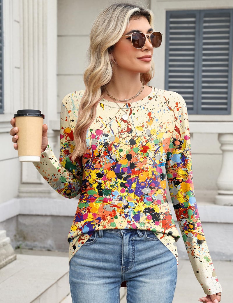 TCOT Womens Spring Shirts 2026 Casual Crew-Neck T-Shirt Long Sleeve Tunic Tops for Leggings Multiple Color Printed S - Image 2