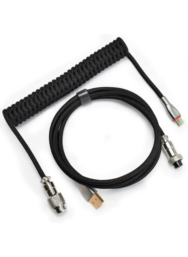 كابلات لوحة المفاتيح المتفرقة 1.5 متر ملفوفة من النوع C إلى USB A مع موصل الطيران القابل للفصل.for لوحة المفاتيح / اللوح الألعاب (أسود) - Image 1