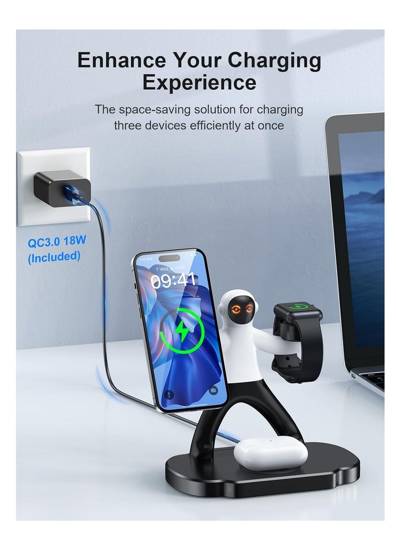 SYOSI Wireless Charging Station 3 in 1, 18W Fast Magnetic Wireless Charger for Apple Devices, Compatible with iPhone 15/14/13/12 Pro Max, AirPods 3 2 Pro, iWatch Series for Bedside/Office/Desk - Image 3