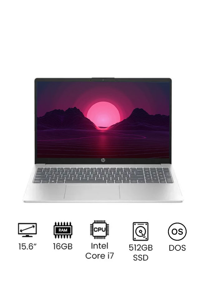 HP لابتوب 15-fd0018nx بشاشة 15.6 بوصة عالية الدقة بالكامل (1920×1080)، معالج Intel Core i7-1355U، ذاكرة وصول عشوائي 16 جيجابايت، قرص صلب SSD سعة 512 جيجابايت، نظام تشغيل DOS (بدون ويندوز)، معالج رسومات Intel Iris Xe، يدعم اللغتين الإنجليزية والعربية، لون فضي الإنجليزية/العربية فضى - Image 1