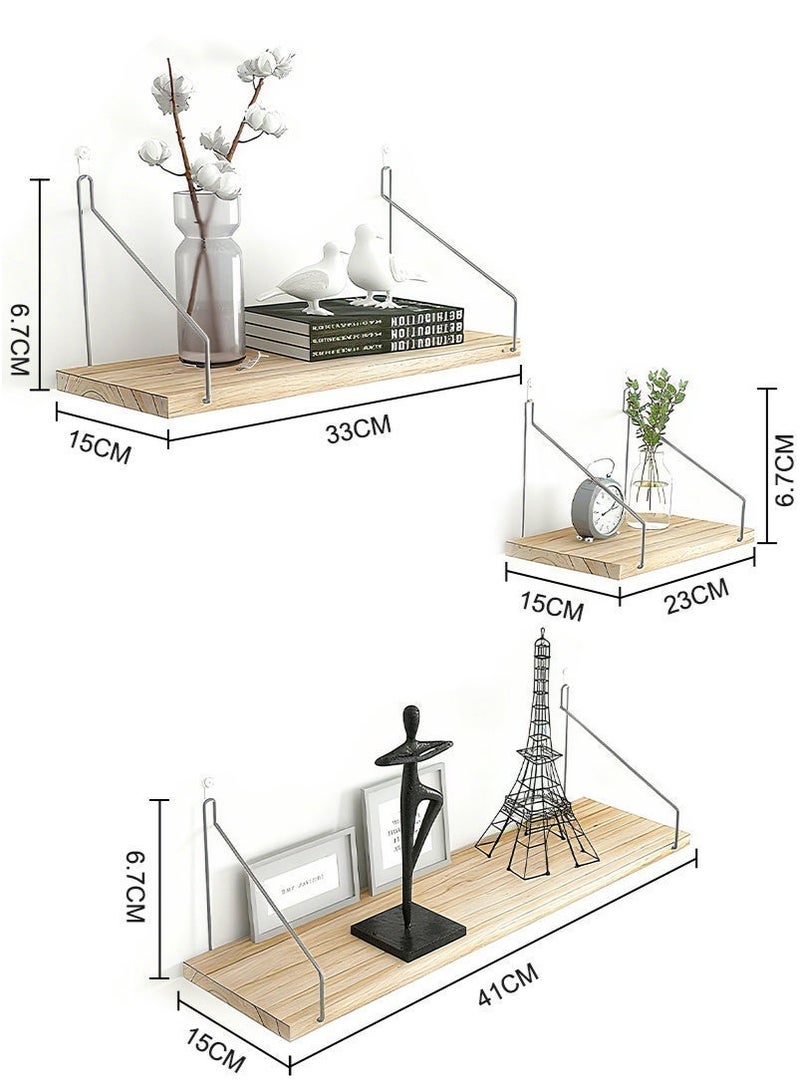 ميرتينج أرفف عائمة أرفف خشبية ريفية 3 مجموعات من الأرفف المثبتة على الحائط لتزيين الحمام وغرفة النوم وغرفة المعيشة والنباتات، بما في ذلك مسامير ومسامير بدون حفر - Image 2