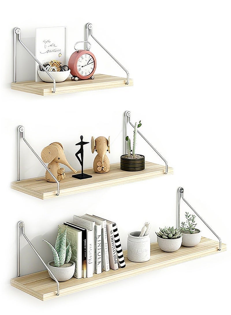 ميرتينج أرفف عائمة أرفف خشبية ريفية 3 مجموعات من الأرفف المثبتة على الحائط لتزيين الحمام وغرفة النوم وغرفة المعيشة والنباتات، بما في ذلك مسامير ومسامير بدون حفر - Image 4