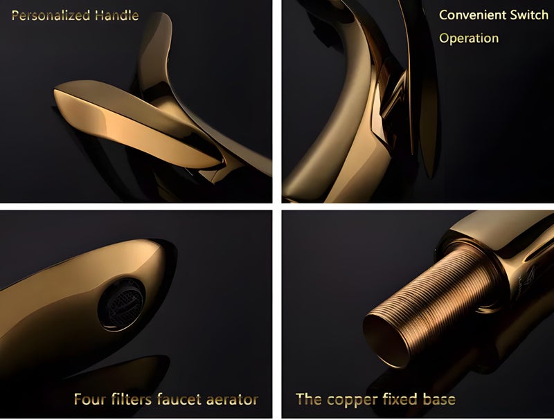 24x7 eMall Gold Basin Tap Faucet Mixer for Bathroom Toilet Wash Basins Hot and Cold Water (Without pop-up) (Golden Leaf) 18.5 cm Height - Image 2