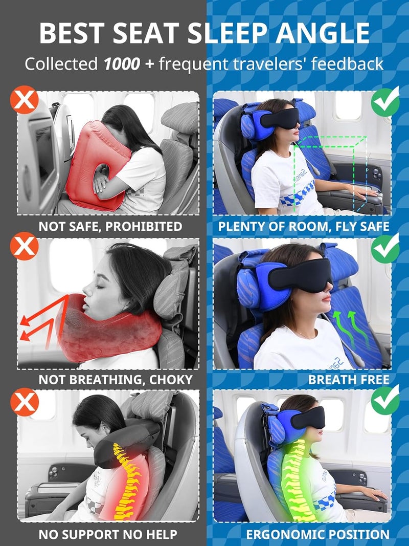 SARISUN Travel Pillows for Airplanes, Airplane Pillow for Long Flight, Airplane Head Strap with Eye Mask for Sleep, Travel Neck Pillow for Car Road Trip, 360° Support Headrest, Stop Bobblehead, Orange - Image 3