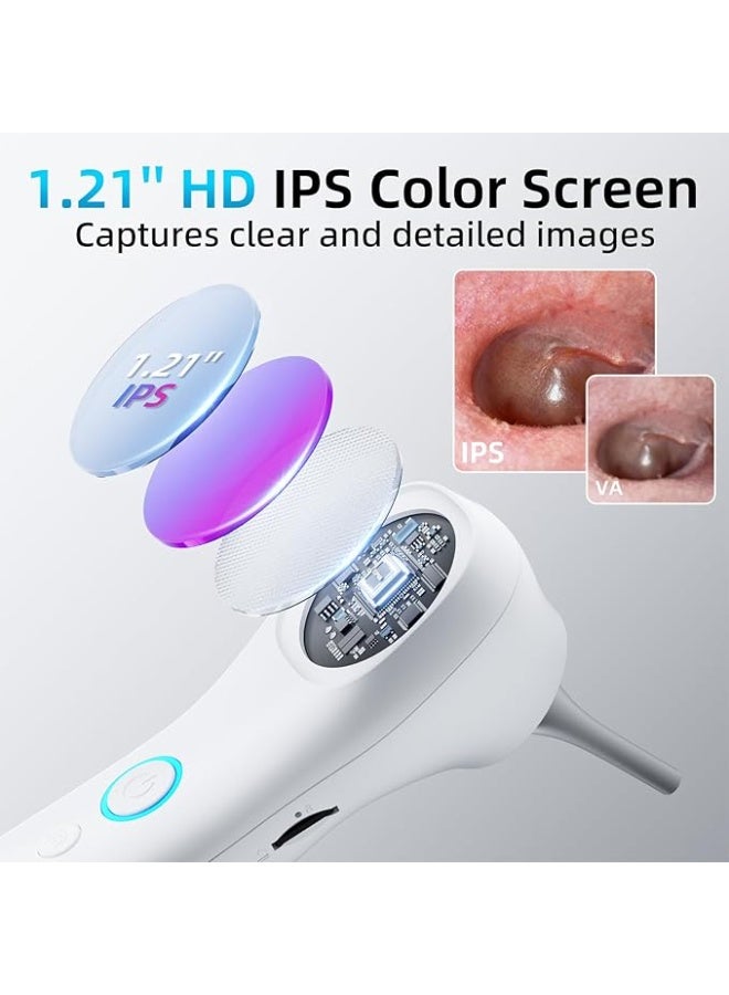 كاميرا منظار الأذن بشاشة عالية الوضوح، منظار أذن بحجم الجيب بدقة 1080 بكسل، منظار أذن لاسلكي بشاشة ملونة IPS مقاس 1.21 بوصة مع 4 مصابيح LED، طقم كاميرا فحص محمول، مناسب للبالغين والأطفال والحيوانات الأليفة (أبيض). - Image 4