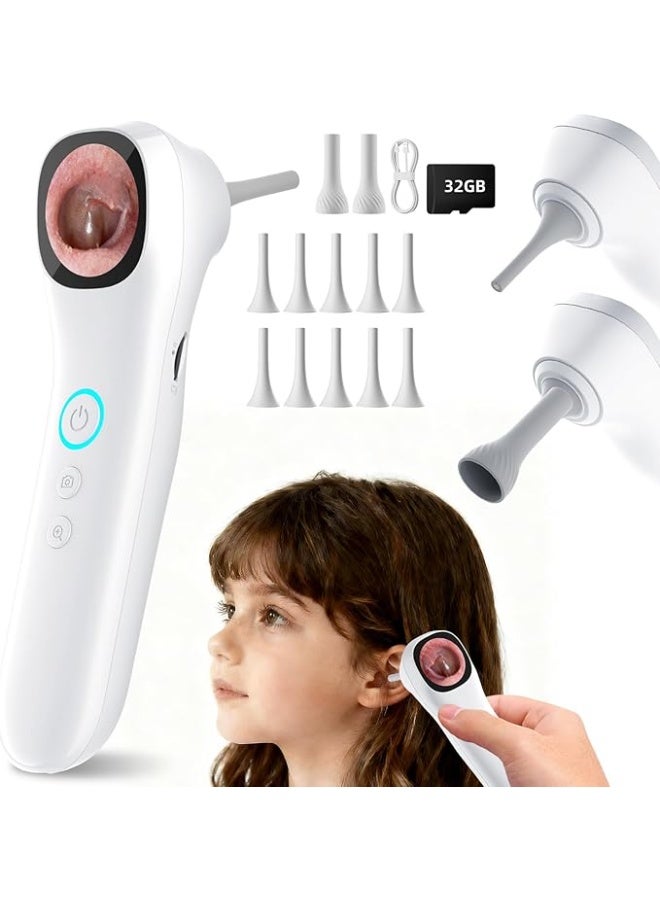 كاميرا منظار الأذن بشاشة عالية الوضوح، منظار أذن بحجم الجيب بدقة 1080 بكسل، منظار أذن لاسلكي بشاشة ملونة IPS مقاس 1.21 بوصة مع 4 مصابيح LED، طقم كاميرا فحص محمول، مناسب للبالغين والأطفال والحيوانات الأليفة (أبيض). - Image 1