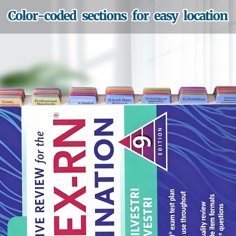 LParkin Premium Index Tabs for Saunders Comprehensive Review for The NCLEX-RN Examination 9th Edition. 72 Color-Coded PVC Laminated Tabs with Alignment Guide - Book Not Included - Image 3