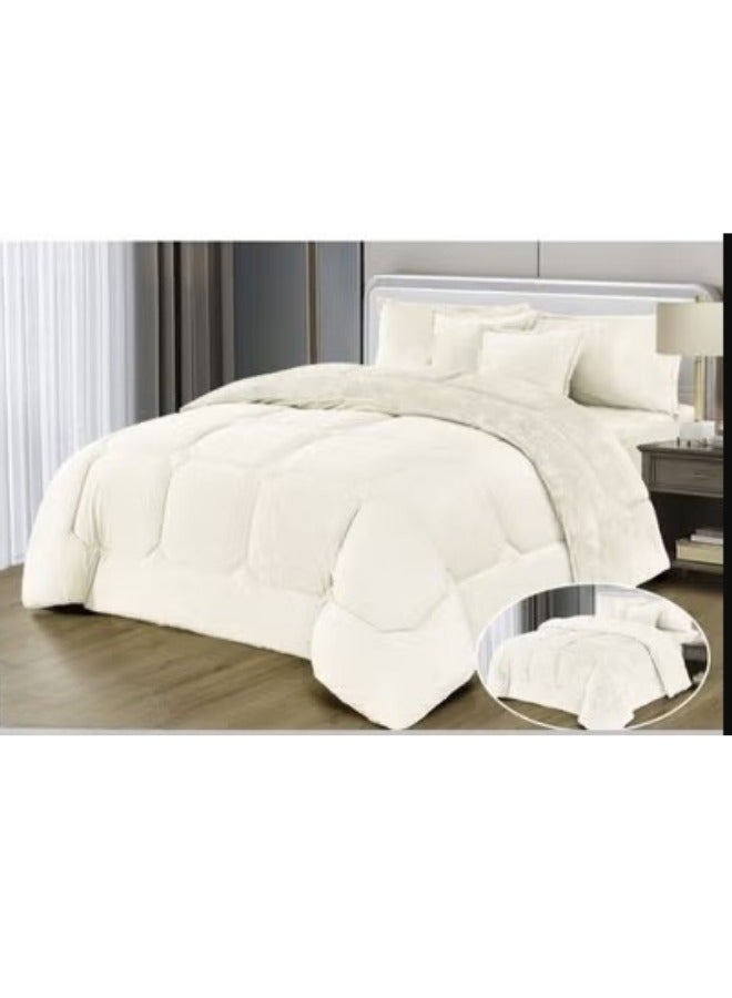 مون مفرش سرير نفرين شتوي 6 قطع وجهين وجه مخمل وجه فرو مقاس كوين 230x250 سم - Image 1