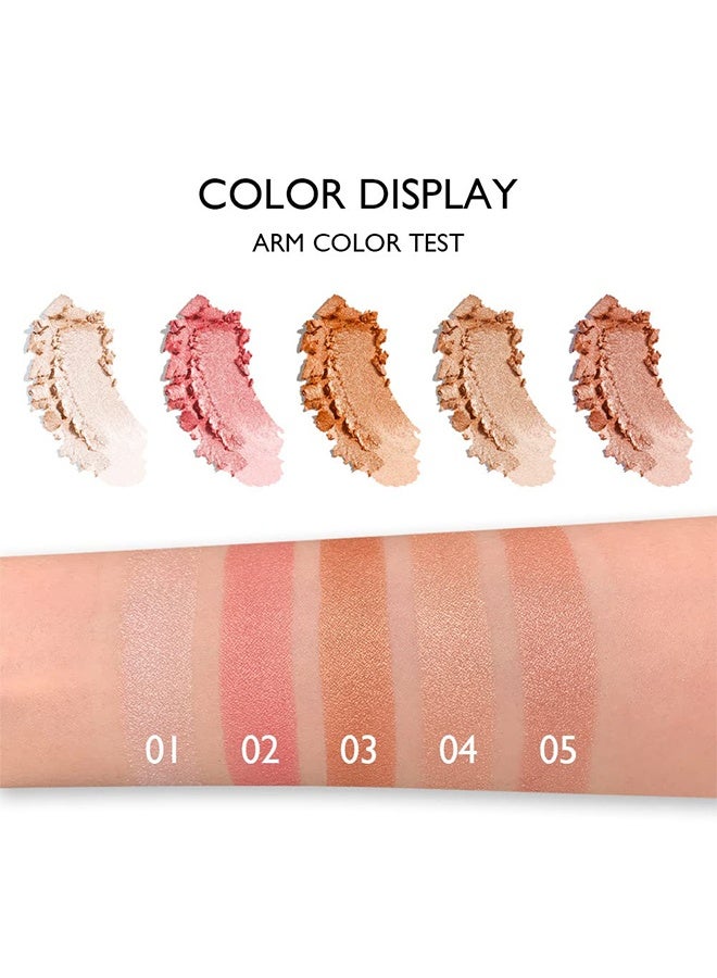 سمادو مكياج هايلايتر لامع ، بودرة برونزية ، مكياج برونزي غير لامع ، باليت هايلايتر أبيض لامع أحمر الخدود باليت بودرة برونزر 5 ألوان - Image 3