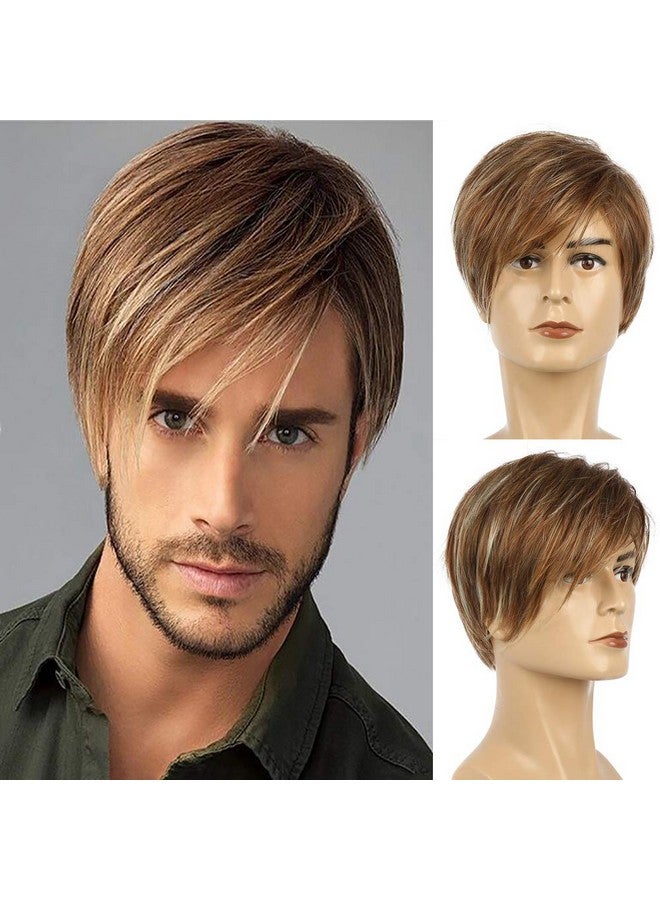 Baruisi Mens Brown Wig Short Layered Straight Cosplay Synthetic Hair Wig for Men - Image 1