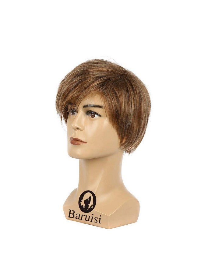 Baruisi Mens Brown Wig Short Layered Straight Cosplay Synthetic Hair Wig for Men - Image 3