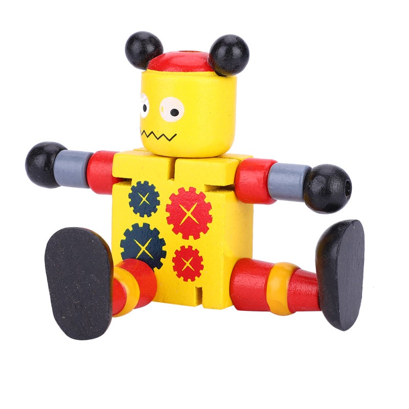 Wooden Robot Toy Yellow Flexible Standing Design - Non-Toxic Safety Educational Toy for Toddlers Kids Brain Development - Image 3