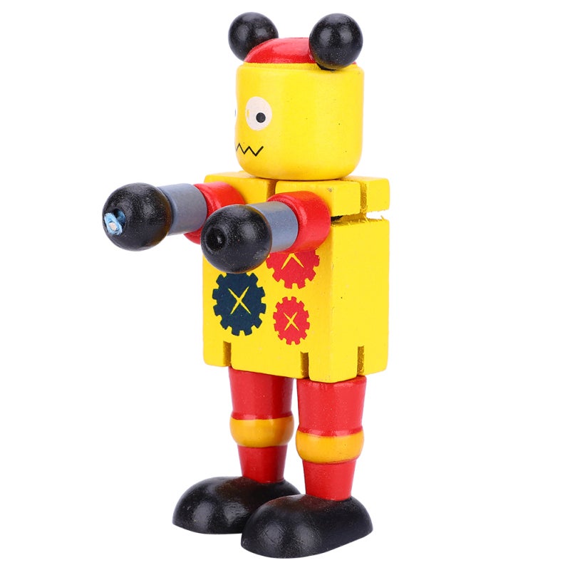 Wooden Robot Toy Yellow Flexible Standing Design - Non-Toxic Safety Educational Toy for Toddlers Kids Brain Development - Image 4