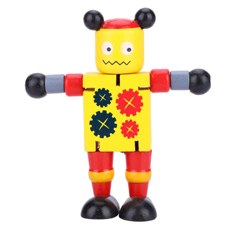 Wooden Robot Toy Yellow Flexible Standing Design - Non-Toxic Safety Educational Toy for Toddlers Kids Brain Development - Image 1