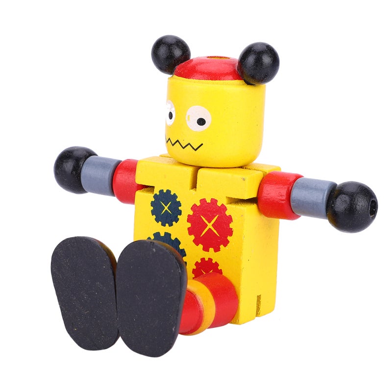 Wooden Robot Toy Yellow Flexible Standing Design - Non-Toxic Safety Educational Toy for Toddlers Kids Brain Development - Image 2