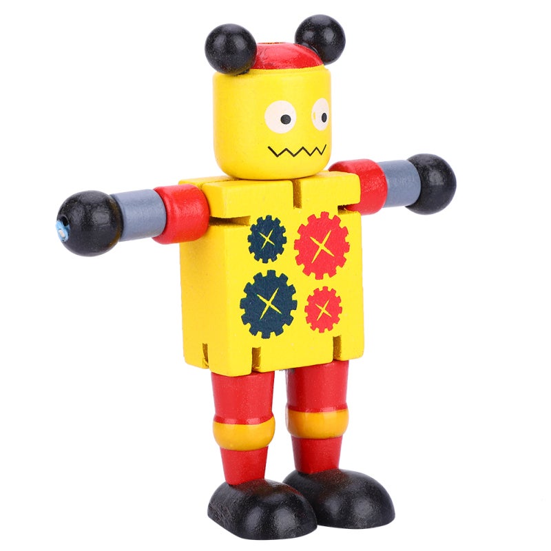 Wooden Robot Toy Yellow Flexible Standing Design - Non-Toxic Safety Educational Toy for Toddlers Kids Brain Development - Image 5