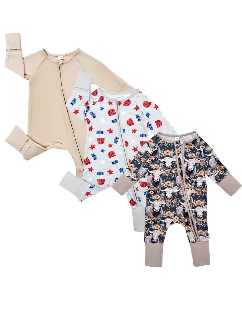 Bow Dream Infant Boys Girls Clothes Newborn Bamboo Rayon Baby girl Romper baby boy Bodysuit Jumpsuit Beige Popsicle Bull 18-24 Months - Image 1