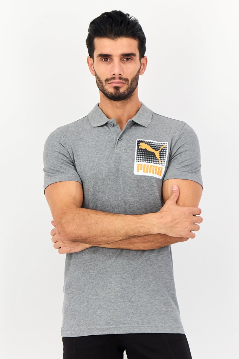 PUMA Men Slim Fit Brand Logo Short Sleeves Outdoor Polo Shirt, Grey - Image 1