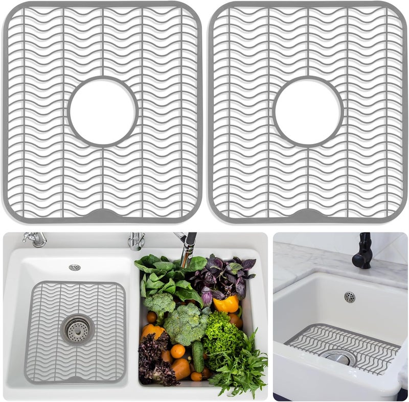 DecorRack Sink Protectors for Kitchen Sink, Plastic 12" x 11" Dish Rack, Protect Sink from Stains, Damage, Scratches, Dishwasher Safe Grid Mat for Kitchen (Gray, 2 Pack) - Image 1