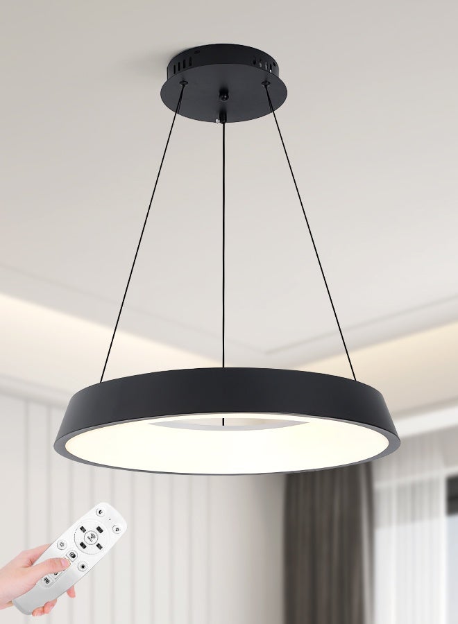 YATAI LIGHTING Black Round LED Chandelier, 53W Dimmable Pendant with Remote, Adjustable Height, 3 Color 3000K to 6000K Wall Switch Control, Modern Minimalist Ceiling Light for Bedroom and Living Areas,50cm - Image 1