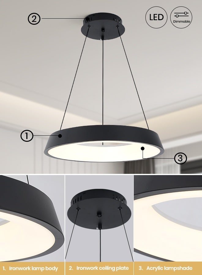 YATAI LIGHTING Black Round LED Chandelier, 53W Dimmable Pendant with Remote, Adjustable Height, 3 Color 3000K to 6000K Wall Switch Control, Modern Minimalist Ceiling Light for Bedroom and Living Areas,50cm - Image 4