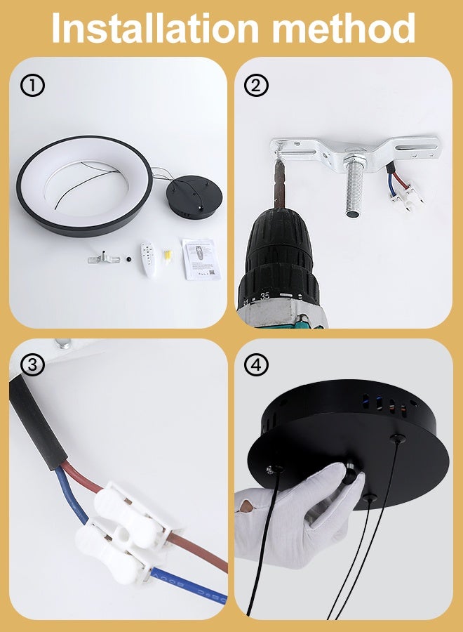 YATAI LIGHTING Black Round LED Chandelier, 53W Dimmable Pendant with Remote, Adjustable Height, 3 Color 3000K to 6000K Wall Switch Control, Modern Minimalist Ceiling Light for Bedroom and Living Areas,50cm - Image 5