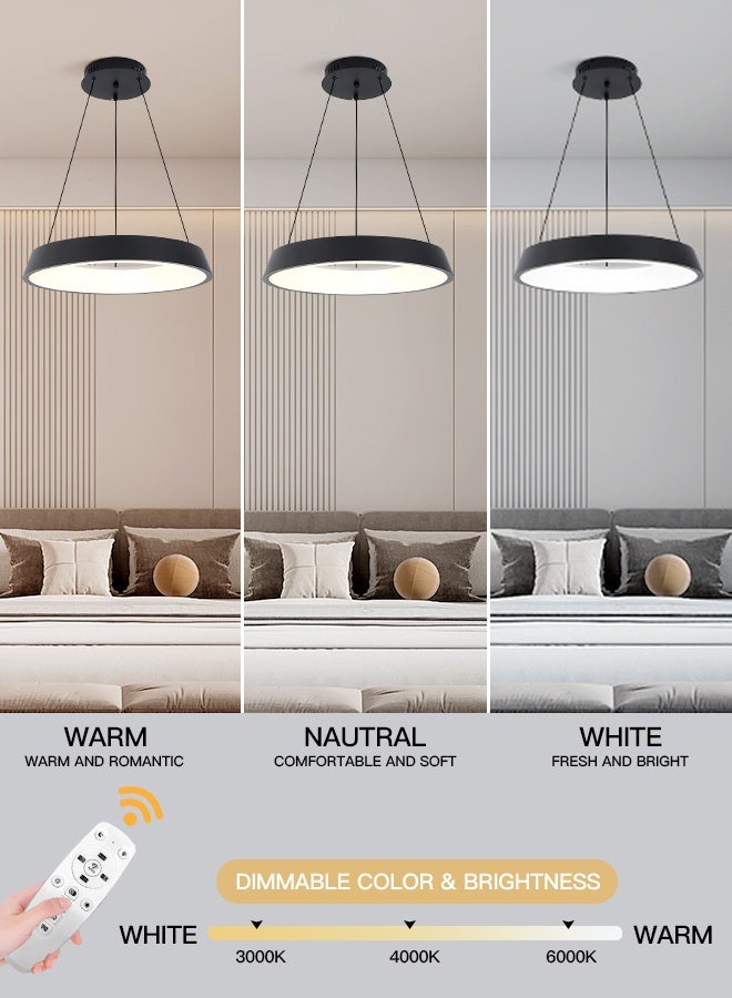 YATAI LIGHTING Black Round LED Chandelier, 53W Dimmable Pendant with Remote, Adjustable Height, 3 Color 3000K to 6000K Wall Switch Control, Modern Minimalist Ceiling Light for Bedroom and Living Areas,50cm - Image 3