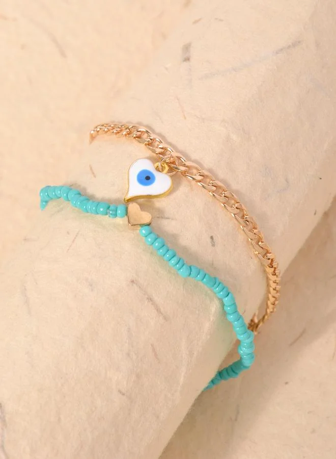 Take Two Set of 2 - Beaded Heart-Shaped Eye Anklet